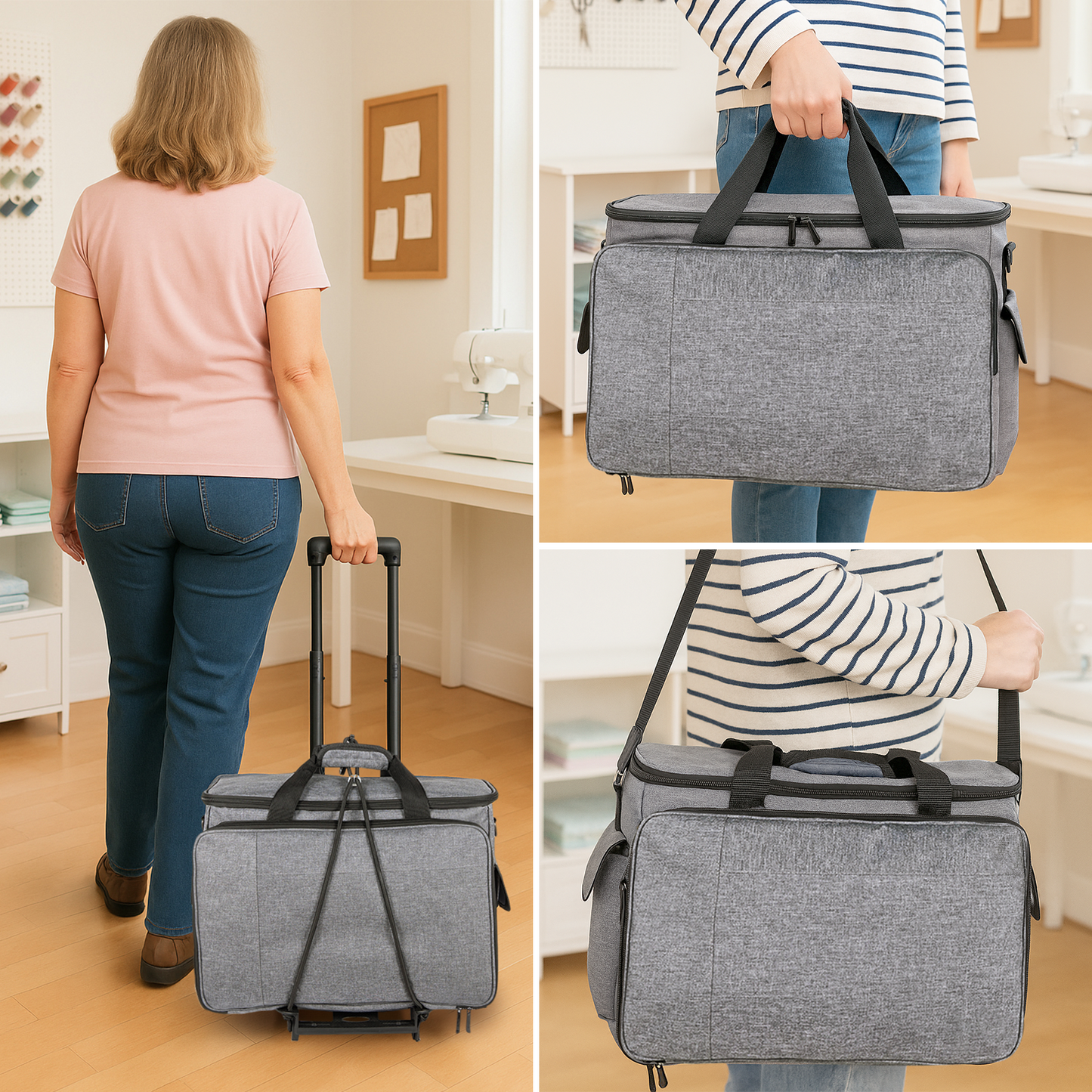 Sewing Machine Carrying Case, Portable Travel Bag with Shoulder Strap, Universal Heavy Duty Storage Tote for Standard Sewing Machines