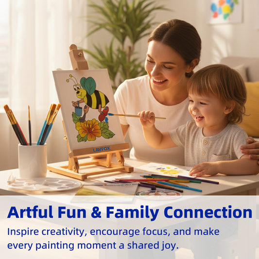 Kids Acrylic Painting Starter Kit with Table Easel, 52-Piece Art Set Including Paints, Brushes, Canvas Panels and Art Smock for Beginners