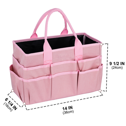 LAVFOX Craft Organizer Tote Bag, Multi-Pocket Art Storage Caddy Bag for Sewing, Scrapbooking, and Drawing, Portable Desktop Utility Organizer for Medical and Office Supplies, Blush Pink