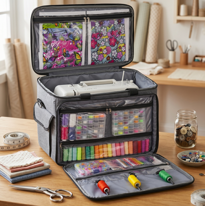 Sewing Machine Carrying Case, Portable Travel Bag with Shoulder Strap, Universal Heavy Duty Storage Tote for Standard Sewing Machines