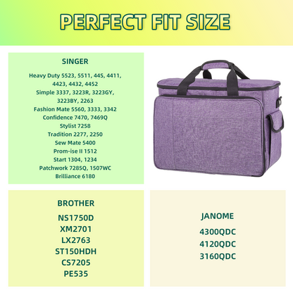Sewing Machine Carrying Case, Portable Travel Bag with Shoulder Strap, Universal Heavy Duty Storage Tote for Standard Sewing Machines