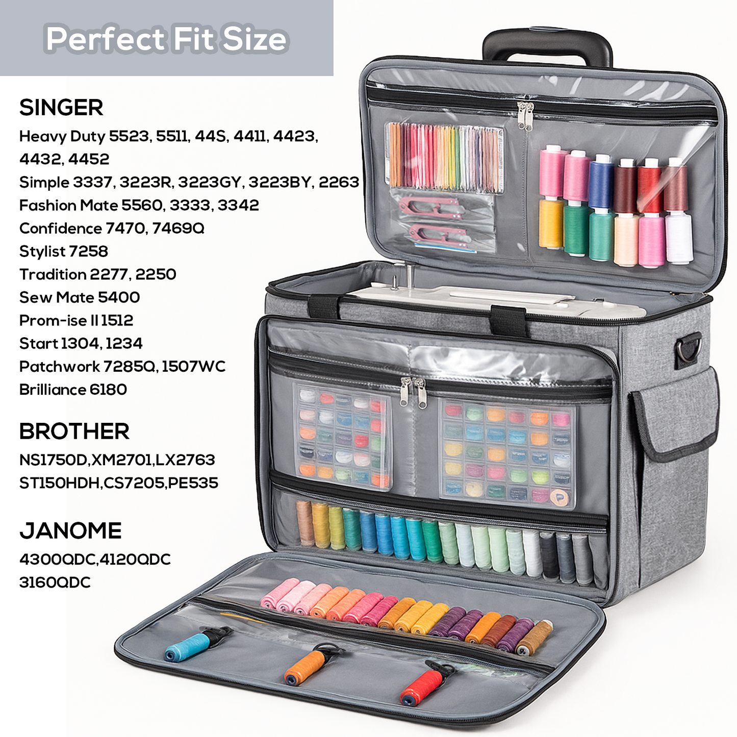 Sewing Machine Carrying Case, Portable Travel Bag with Shoulder Strap, Universal Heavy Duty Storage Tote for Standard Sewing Machines