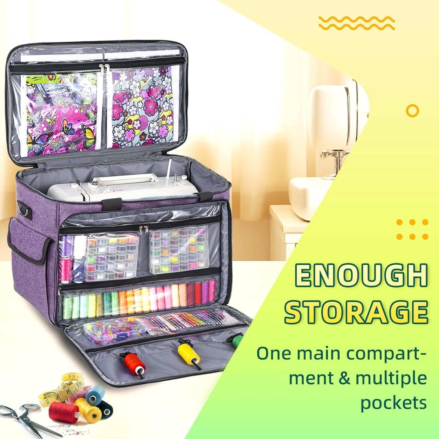 Sewing Machine Carrying Case, Portable Travel Bag with Shoulder Strap, Universal Heavy Duty Storage Tote for Standard Sewing Machines