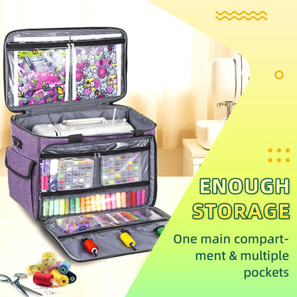 Sewing Machine Carrying Case, Portable Travel Bag with Shoulder Strap, Universal Heavy Duty Storage Tote for Standard Sewing Machines