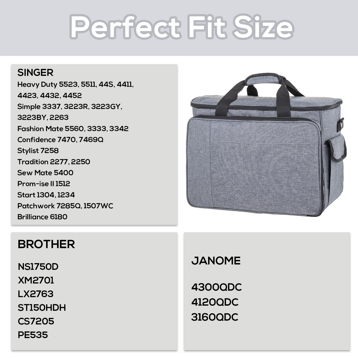 Sewing Machine Carrying Case, Portable Travel Bag with Shoulder Strap, Universal Heavy Duty Storage Tote for Standard Sewing Machines
