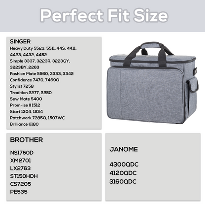 Sewing Machine Carrying Case, Portable Travel Bag with Shoulder Strap, Universal Heavy Duty Storage Tote for Standard Sewing Machines