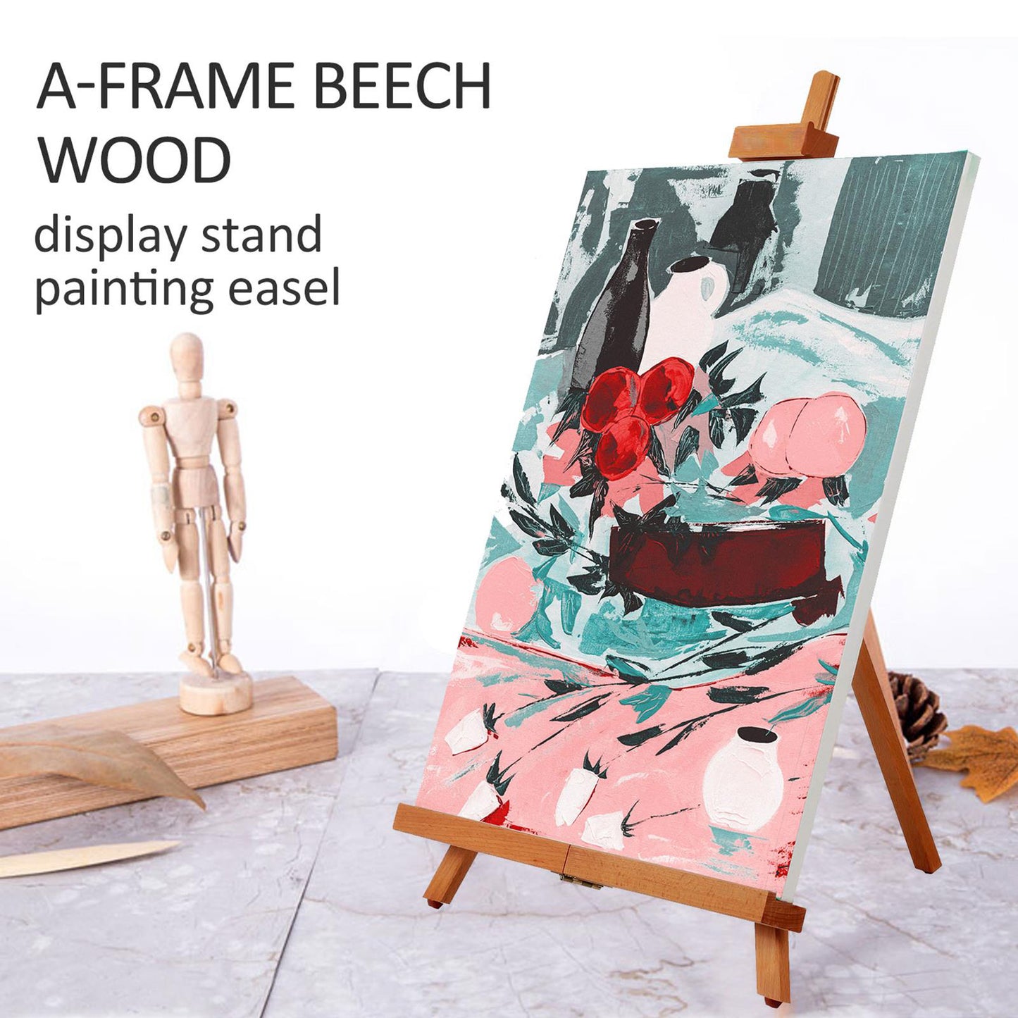 25" Beechwood Tabletop Easel, A-Frame Display Stand for Painting, Canvas, Photos, and Signs
