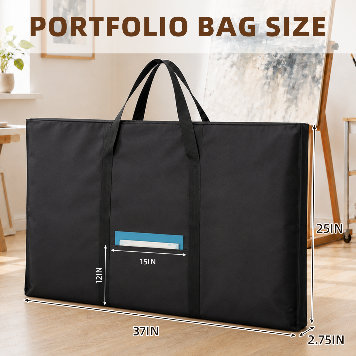 LAVFOX Art Portfolio Tote, Lightweight Weather-Resistant Artwork Carrying Case with Handles for Posters, Sketching Boards, and Drawing Supplies, Black