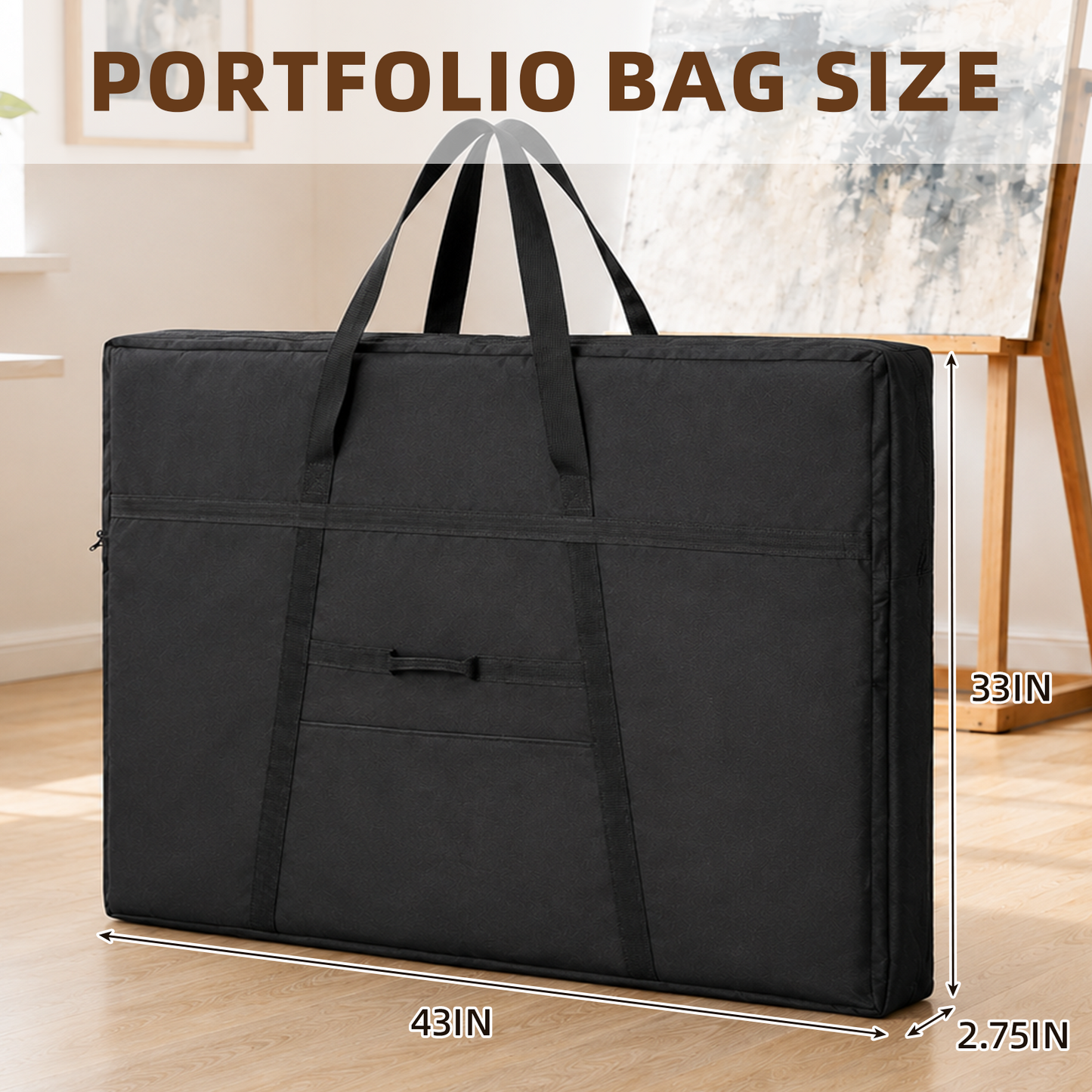 LAVFOX Art Portfolio Tote, Lightweight Weather-Resistant Artwork Carrying Case with Handles for Posters, Sketching Boards, and Drawing Supplies, Black