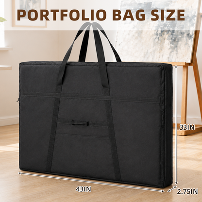 LAVFOX Art Portfolio Tote, Lightweight Weather-Resistant Artwork Carrying Case with Handles for Posters, Sketching Boards, and Drawing Supplies, Black
