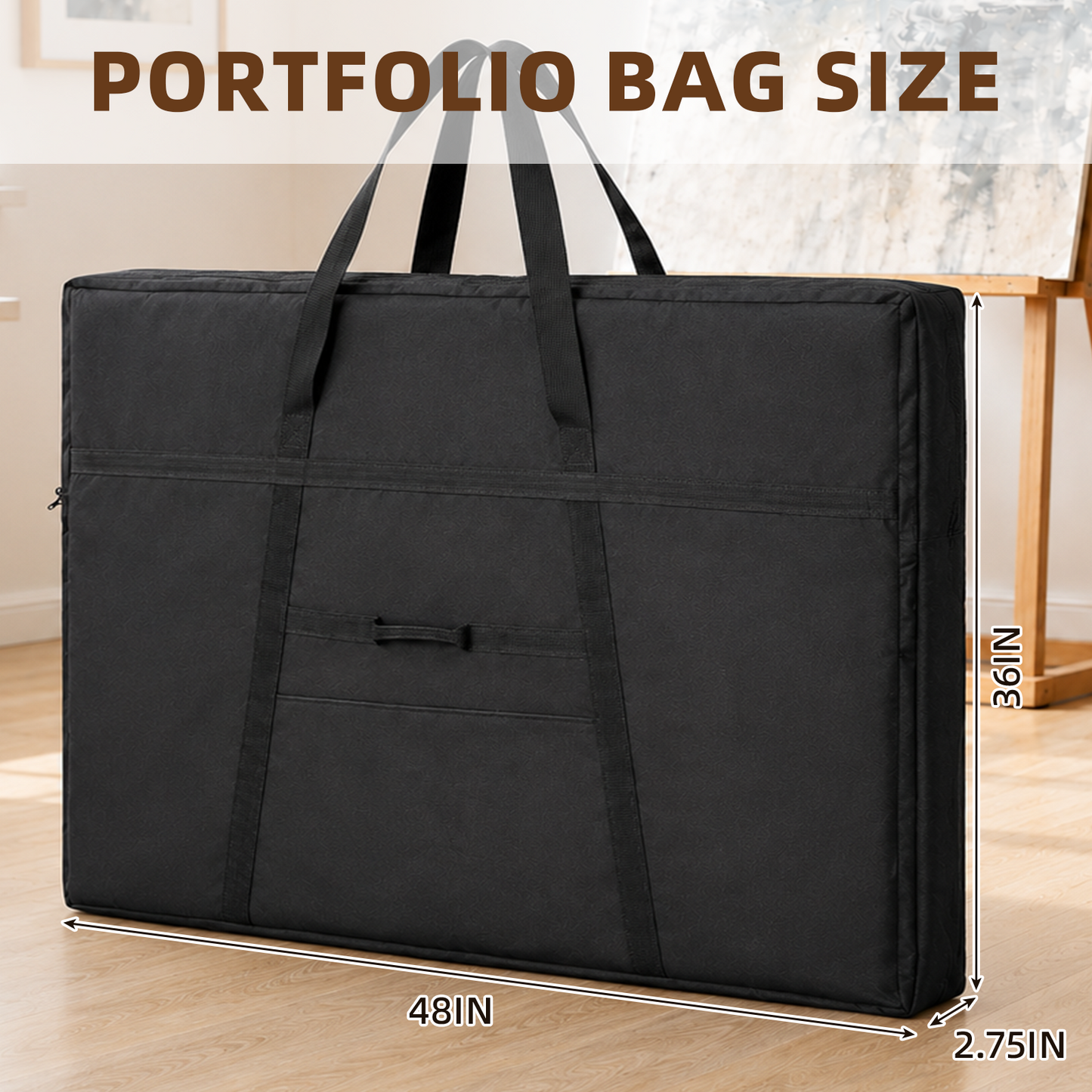 LAVFOX Art Portfolio Tote, Lightweight Weather-Resistant Artwork Carrying Case with Handles for Posters, Sketching Boards, and Drawing Supplies, Black