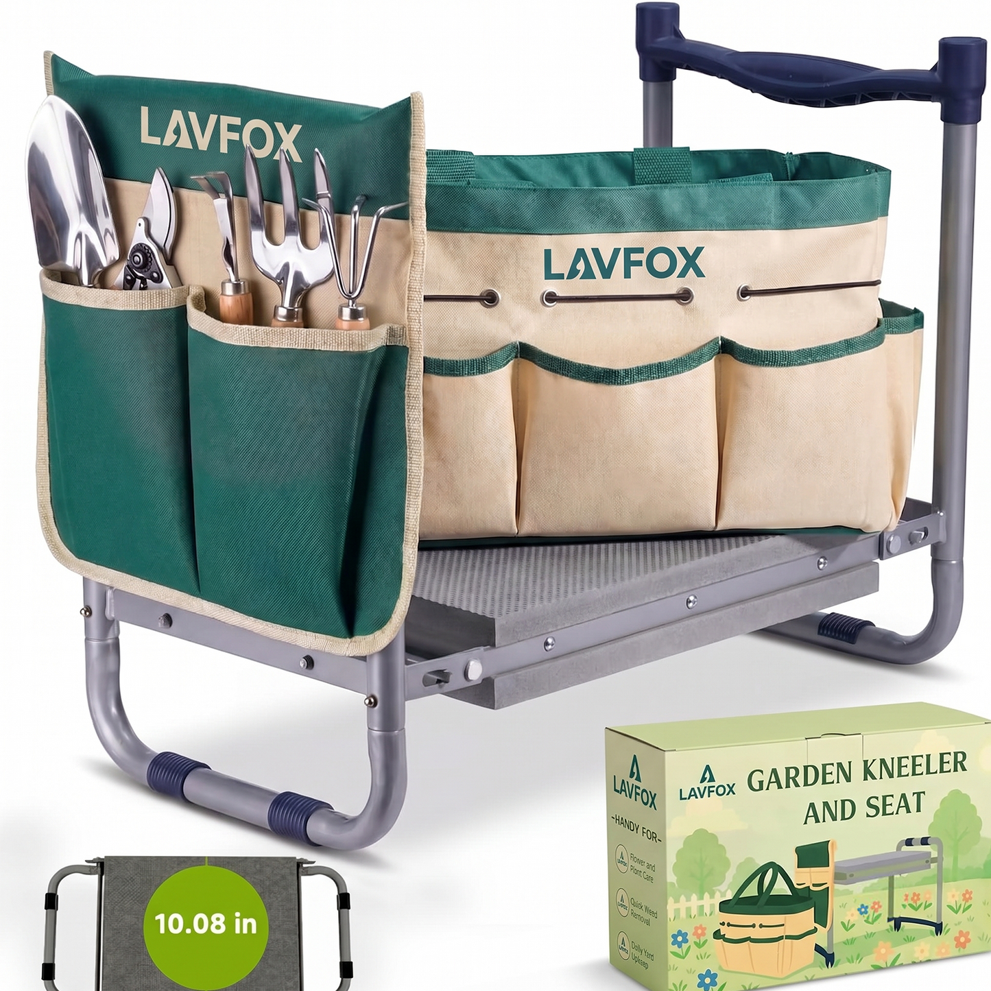 LAVFOX Heavy Duty Garden Kneeler Stool, Foldable 2-in-1 Gardening Bench Seat with Wider Thick EVA Pad, Portable Storage Tool Bag, Practical Garden Gifts for Seniors, Women, and Men