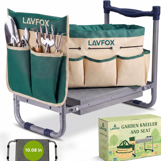 LAVFOX Heavy Duty Garden Kneeler Stool, Foldable 2-in-1 Gardening Bench Seat with Wider Thick EVA Pad, Portable Storage Tool Bag, Practical Garden Gifts for Seniors, Women, and Men
