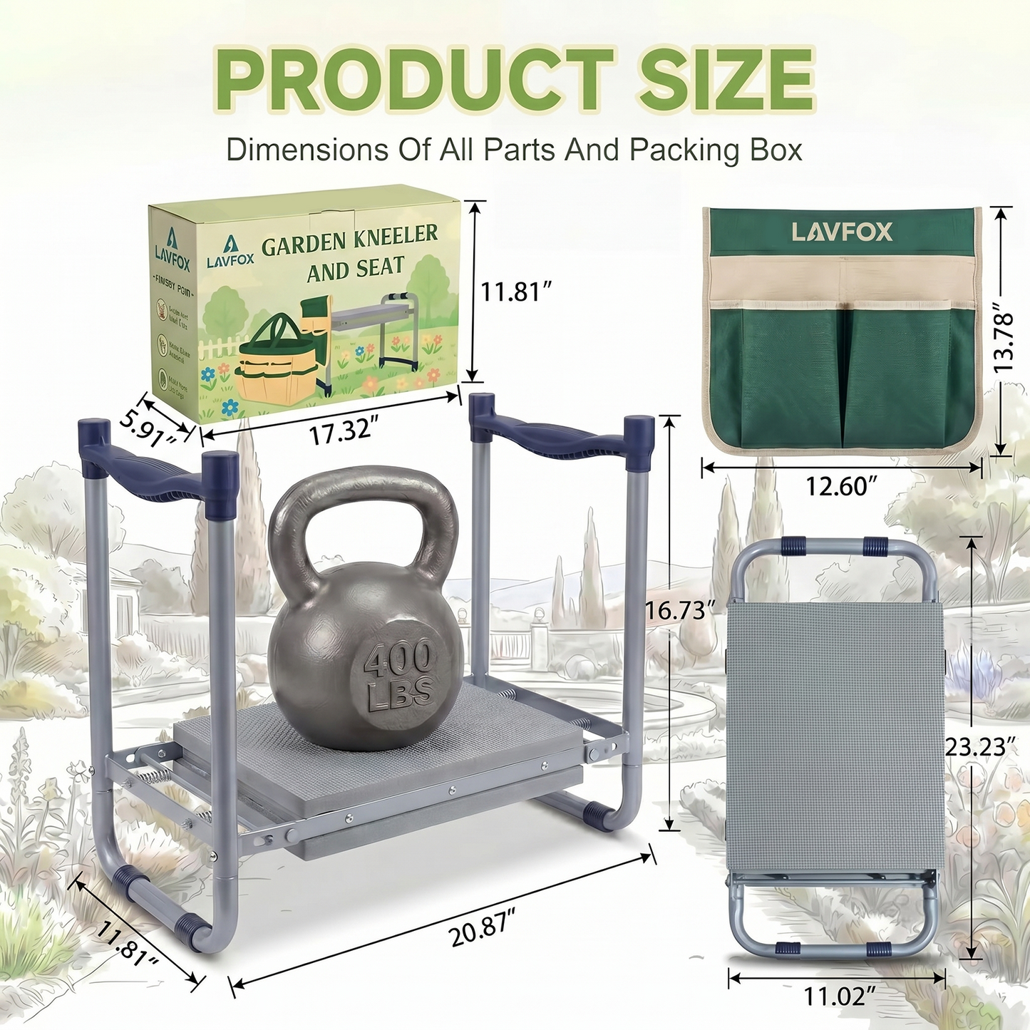 LAVFOX Heavy Duty Garden Kneeler Stool, Foldable 2-in-1 Gardening Bench Seat with Wider Thick EVA Pad, Portable Storage Tool Bag, Practical Garden Gifts for Seniors, Women, and Men
