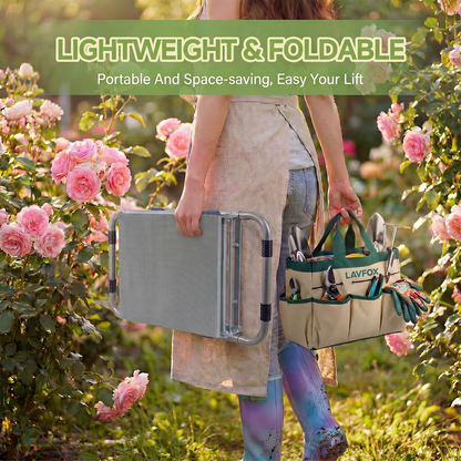 LAVFOX Heavy Duty Garden Kneeler Stool, Foldable 2-in-1 Gardening Bench Seat with Wider Thick EVA Pad, Portable Storage Tool Bag, Practical Garden Gifts for Seniors, Women, and Men