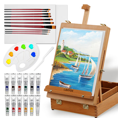 Wooden Tabletop Easel, Portable Solid Wood Desktop Sketchbox for Painting & Drawing, Pro & Beginner