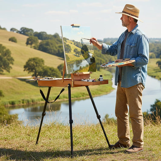 LAVFOX Lightweight French Style Field Easel with Aluminum Tripod, Adjustable Beechwood Standing Sketchbox Easel with Storage Drawer and Palette for Artists