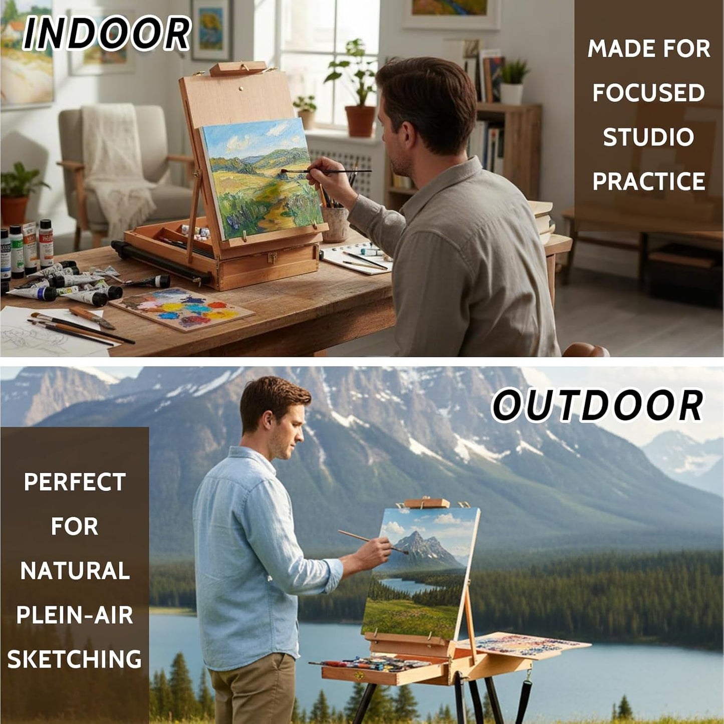 LAVFOX Lightweight French Style Field Easel with Aluminum Tripod, Adjustable Beechwood Standing Sketchbox Easel with Storage Drawer and Palette for Artists