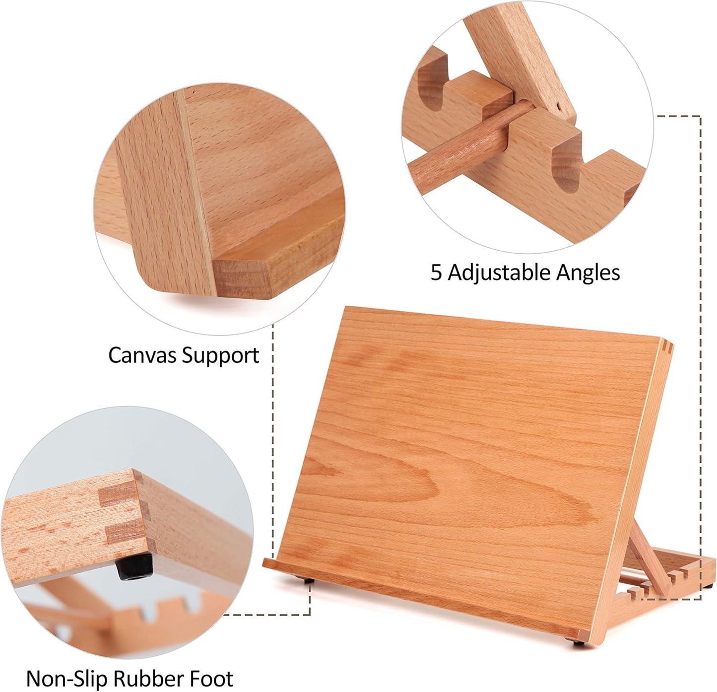 LAVFOX 5-Position Adjustable Wood Drafting Table Easel, 16.5 x 12 Inches Drawing and Sketching Board, Folding Tabletop Desk Easel Stand for Artists and Students, Natural Wood