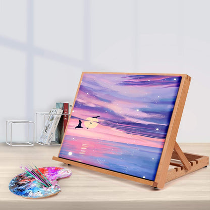 LAVFOX 5-Position Adjustable Wood Drafting Table Easel, 16.5 x 12 Inches Drawing and Sketching Board, Folding Tabletop Desk Easel Stand for Artists and Students, Natural Wood