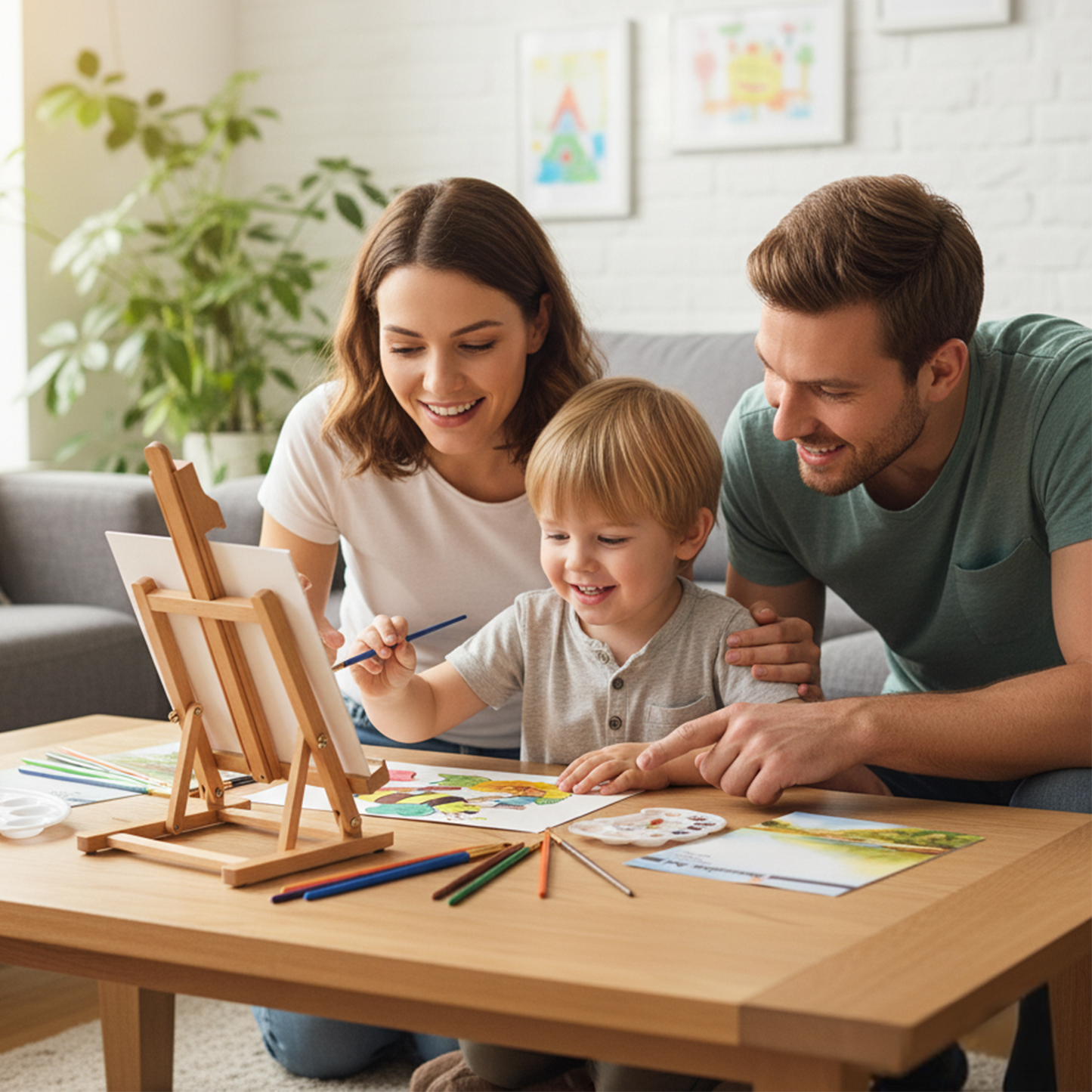Kids Acrylic Painting Starter Kit with Table Easel, 52-Piece Art Set Including Paints, Brushes, Canvas Panels and Art Smock for Beginners
