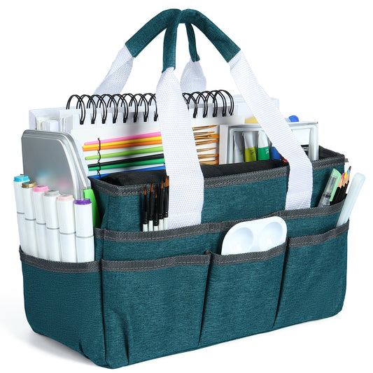 LAVFOX Craft Organizer Tote Bag, Multi-Pocket Art Storage Caddy Bag for Sewing, Scrapbooking, and Drawing, Portable Desktop Utility Organizer for School, Medical, and Office Supplies