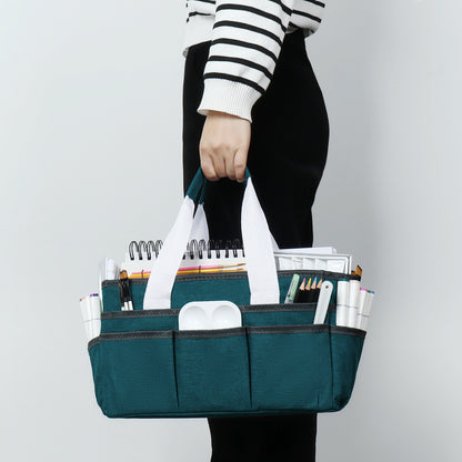LAVFOX Craft Organizer Tote Bag, Multi-Pocket Art Storage Caddy Bag for Sewing, Scrapbooking, and Drawing, Portable Desktop Utility Organizer for School, Medical, and Office Supplies