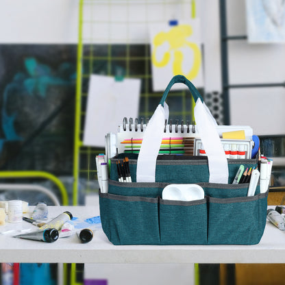 LAVFOX Craft Organizer Tote Bag, Multi-Pocket Art Storage Caddy Bag for Sewing, Scrapbooking, and Drawing, Portable Desktop Utility Organizer for School, Medical, and Office Supplies