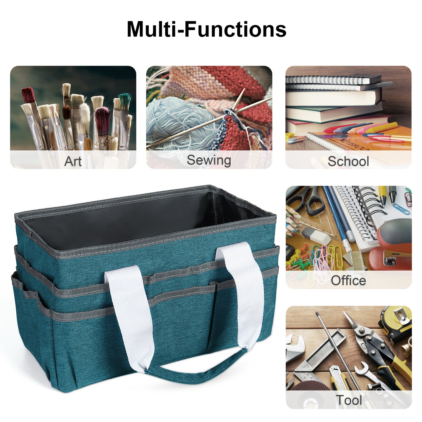 LAVFOX Craft Organizer Tote Bag, Multi-Pocket Art Storage Caddy Bag for Sewing, Scrapbooking, and Drawing, Portable Desktop Utility Organizer for School, Medical, and Office Supplies