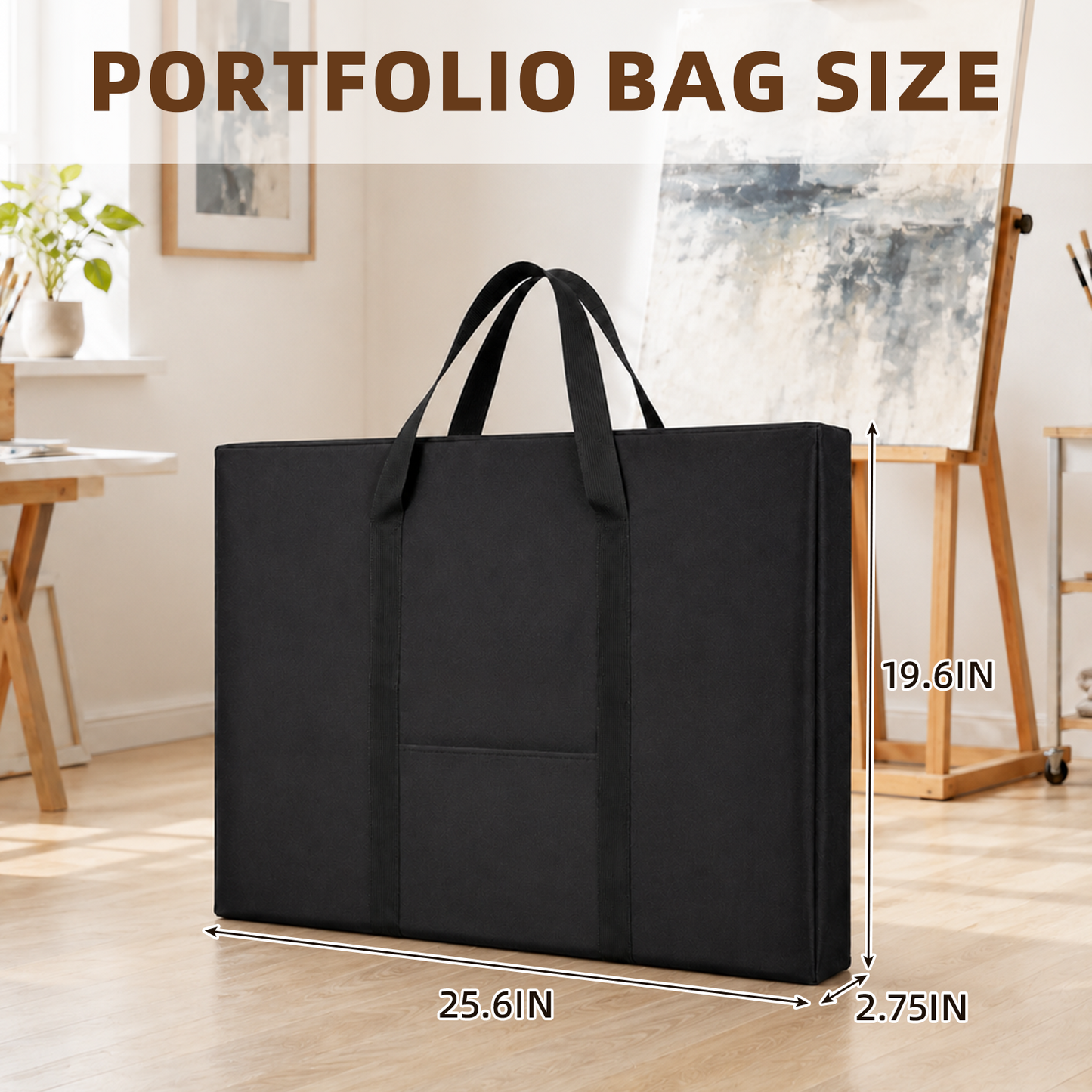 LAVFOX Art Portfolio Tote, Lightweight Weather-Resistant Artwork Carrying Case with Handles for Posters, Sketching Boards, and Drawing Supplies, Black