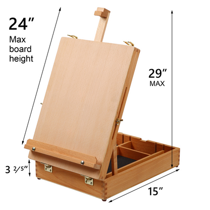 Wooden Tabletop Easel, Portable Solid Wood Desktop Sketchbox for Painting & Drawing, Pro & Beginner