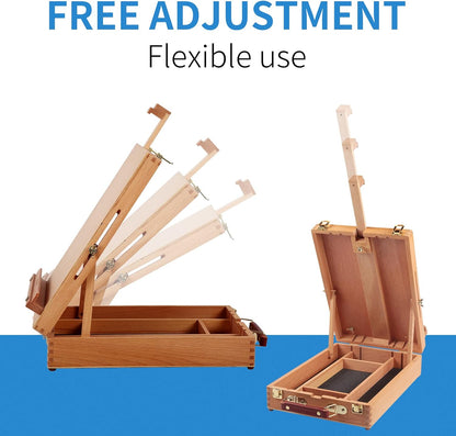 Wooden Tabletop Easel, Portable Solid Wood Desktop Sketchbox for Painting & Drawing, Pro & Beginner
