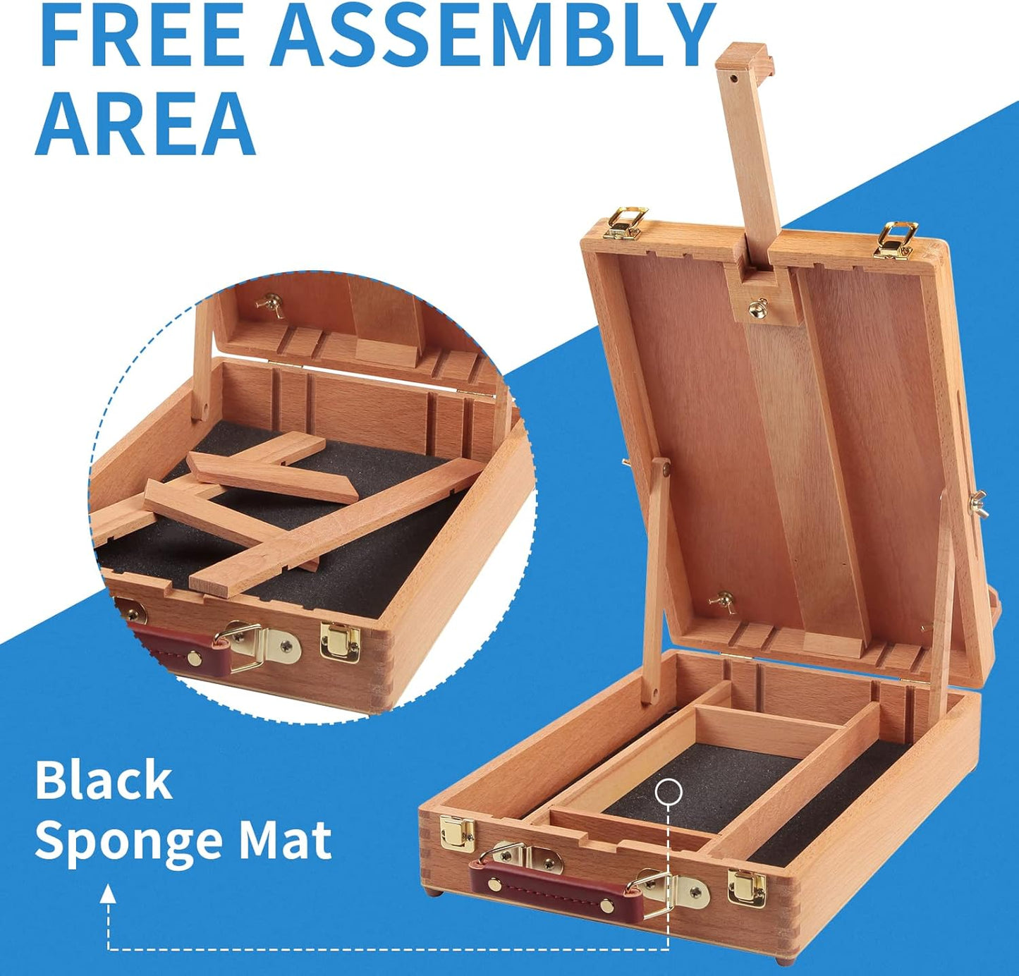 Wooden Tabletop Easel, Portable Solid Wood Desktop Sketchbox for Painting & Drawing, Pro & Beginner