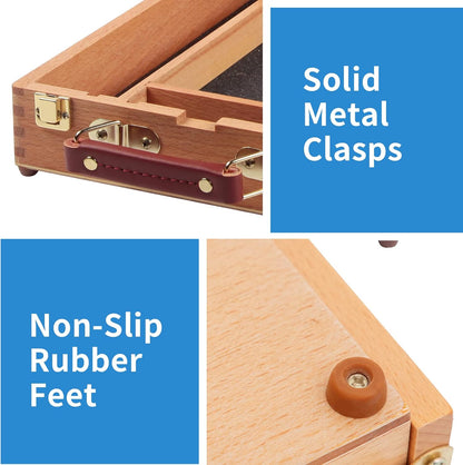 Wooden Tabletop Easel, Portable Solid Wood Desktop Sketchbox for Painting & Drawing, Pro & Beginner