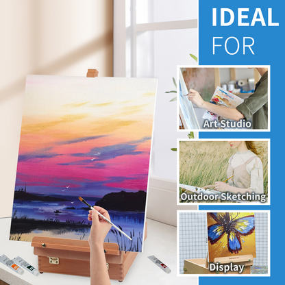 Wooden Tabletop Easel, Portable Solid Wood Desktop Sketchbox for Painting & Drawing, Pro & Beginner