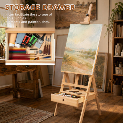 LAVFOX H-Frame Studio Easel with Storage Drawer, Adjustable Beechwood Artist Easel Stand Holds Canvas Up to 35 Inch, Natural