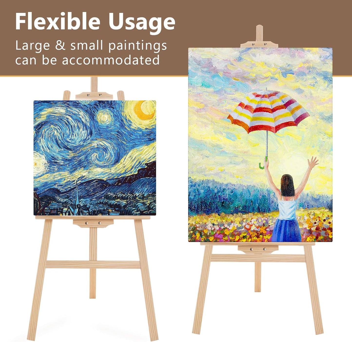 LAVFOX Adjustable Wooden Easel Stand for Painting Canvas, Folding Art Display Easel for Wedding Sign and Poster, Fits Up to 42 Inches