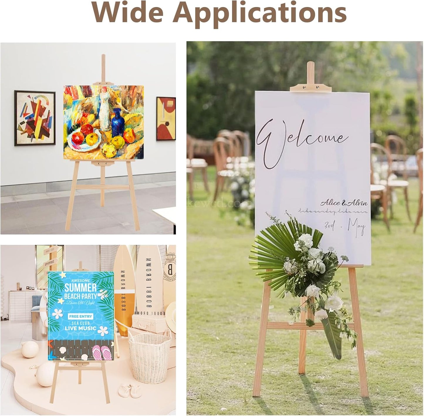 LAVFOX Adjustable Wooden Easel Stand for Painting Canvas, Folding Art Display Easel for Wedding Sign and Poster, Fits Up to 42 Inches