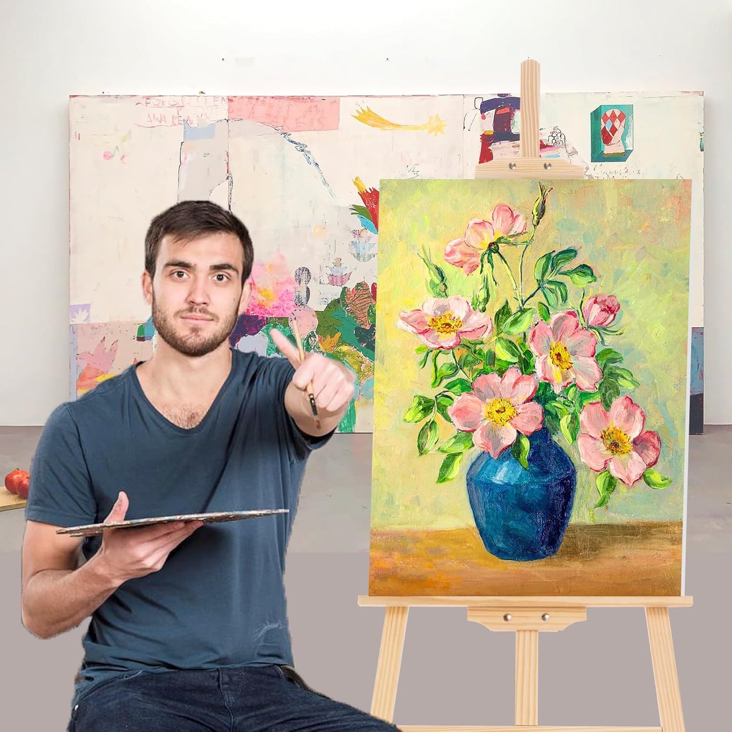 LAVFOX Adjustable Wooden Easel Stand for Painting Canvas, Folding Art Display Easel for Wedding Sign and Poster, Fits Up to 42 Inches
