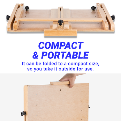 LAVFOX Tabletop Easel for Painting, Premium Wood Desktop Art Easel with Storage Supply Drawer, Adjustable Wooden A-Frame Painting Board Display Stand for Artists and Students, Natural Beech Wood