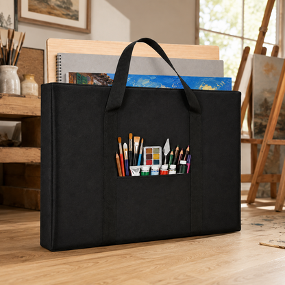 LAVFOX Art Portfolio Tote, Lightweight Weather-Resistant Artwork Carrying Case with Handles for Posters, Sketching Boards, and Drawing Supplies, Black