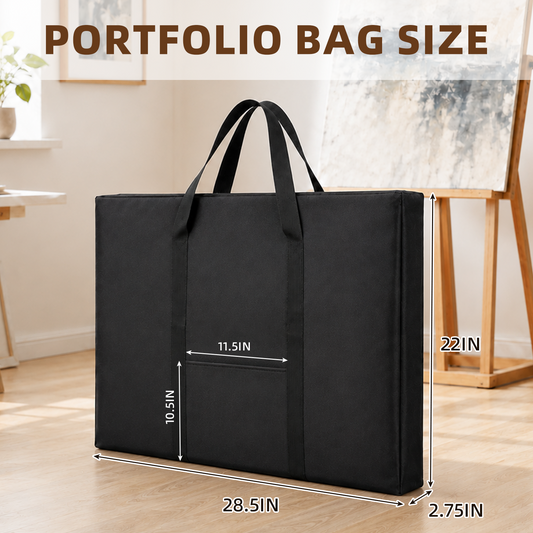 LAVFOX Art Portfolio Tote, Lightweight Weather-Resistant Artwork Carrying Case with Handles for Posters, Sketching Boards, and Drawing Supplies, Black