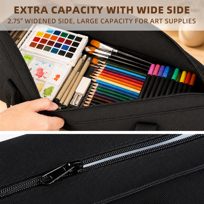 LAVFOX Art Portfolio Tote, Lightweight Weather-Resistant Artwork Carrying Case with Handles for Posters, Sketching Boards, and Drawing Supplies, Black