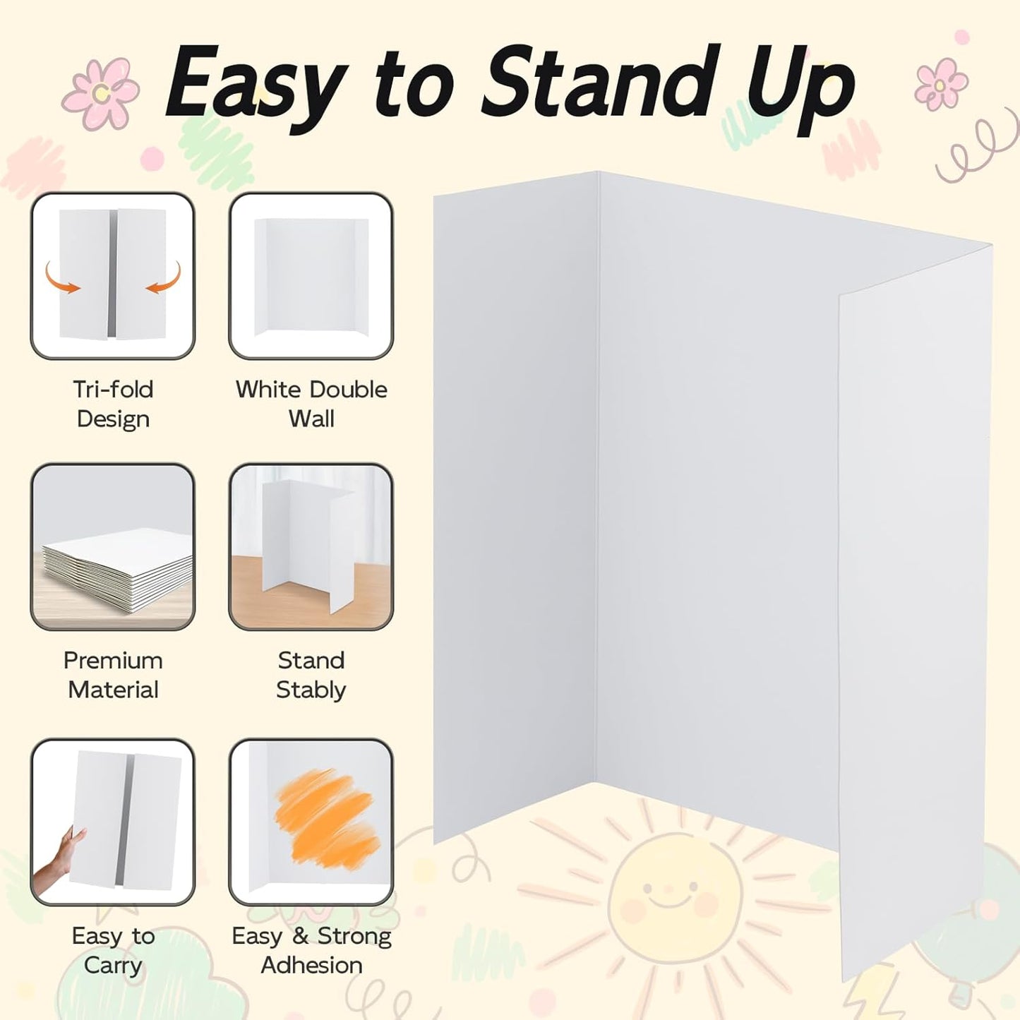LAVFOX White Trifold Poster Board, Tabletop Presentation Board for Science Fair, School Projects, and Business Exhibitions Fair, Classroom Projects, and Desktop Presentations