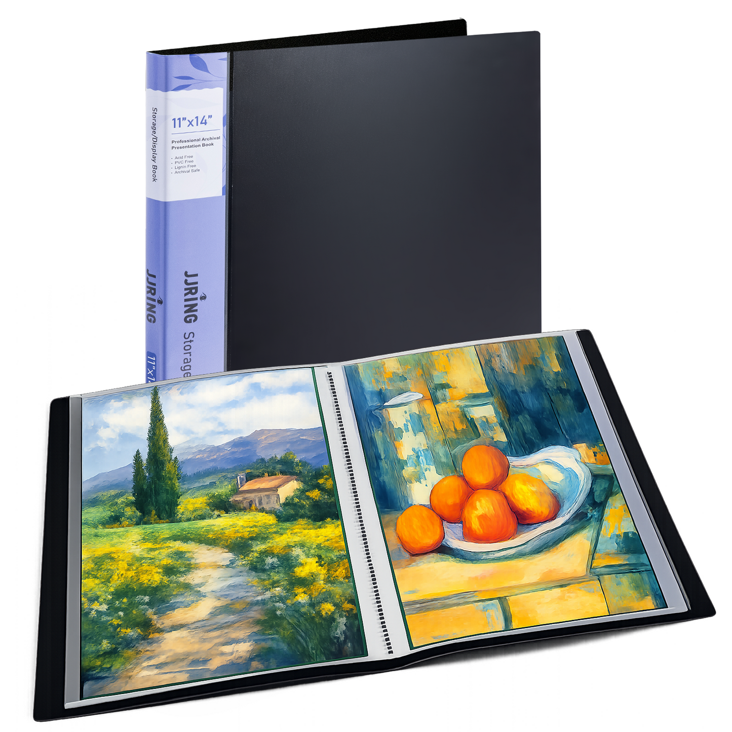 LAVFOX Art Portfolio Folder with Plastic Sleeves, 24-Pocket Presentation Binder Book Displaying 48 Pages for Artwork and Photography Storage, Black