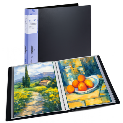 LAVFOX Art Portfolio Folder with Plastic Sleeves, 24-Pocket Presentation Binder Book Displaying 48 Pages for Artwork and Photography Storage, Black