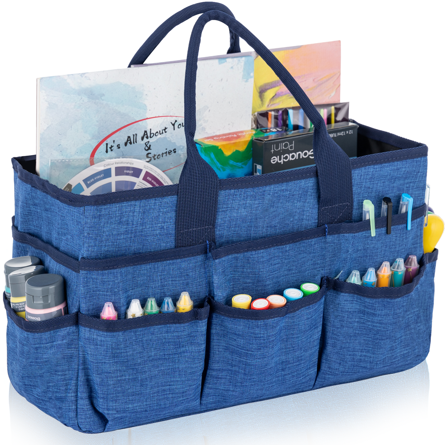 LAVFOX Craft Organizer Tote Bag, Multi-Pocket Art Storage Caddy Bag for Sewing, Scrapbooking, and Drawing, Portable Desktop Utility Organizer for Medical and Office Supplies, Blush Pink