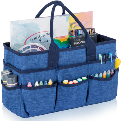 LAVFOX Craft Organizer Tote Bag, Multi-Pocket Art Storage Caddy Bag for Sewing, Scrapbooking, and Drawing, Portable Desktop Utility Organizer for Medical and Office Supplies, Blush Pink