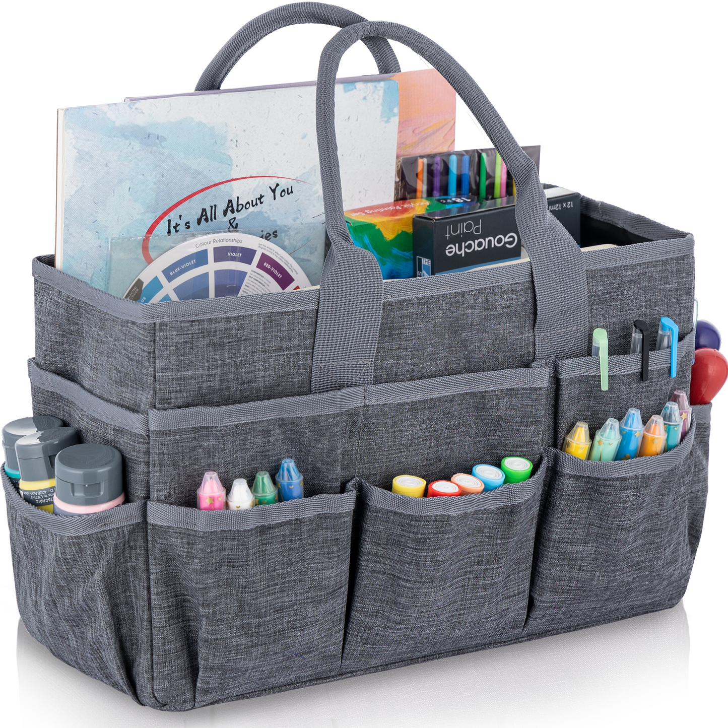 LAVFOX Craft Organizer Tote Bag, Multi-Pocket Art Storage Caddy Bag for Sewing, Scrapbooking, and Drawing, Portable Desktop Utility Organizer for Medical and Office Supplies, Blush Pink
