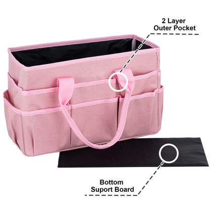 LAVFOX Craft Organizer Tote Bag, Multi-Pocket Art Storage Caddy Bag for Sewing, Scrapbooking, and Drawing, Portable Desktop Utility Organizer for Medical and Office Supplies, Blush Pink